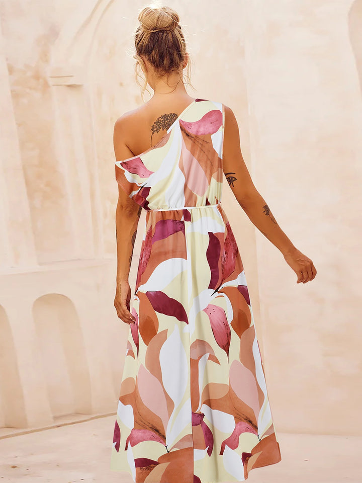 Printed One Shoulder Short Sleeve Dress | Trendsi