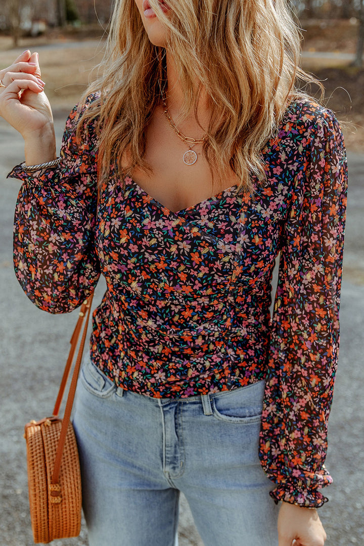 Floral Long Flounce Sleeve Blouse | Trendsi