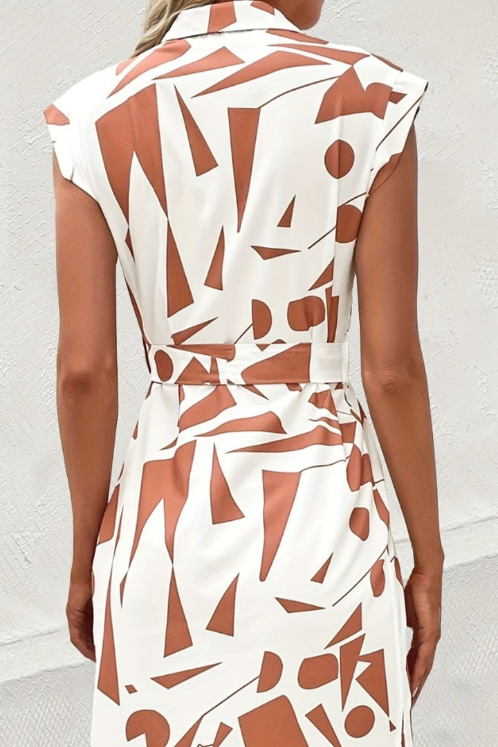 Printed Cap Sleeve Tie Waist Dress | Trendsi