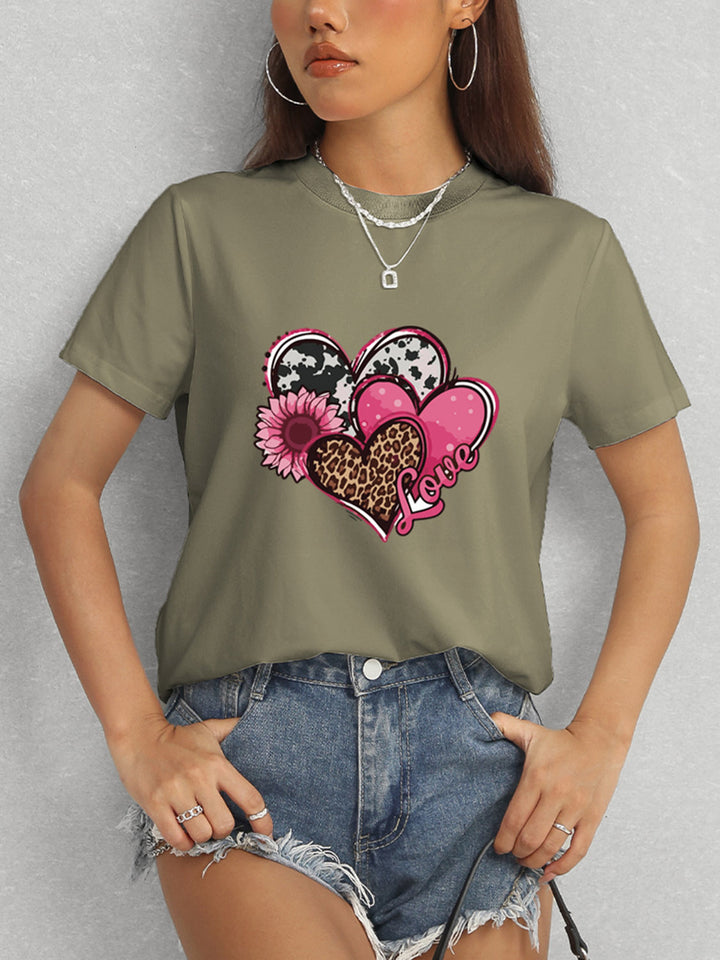 Heart Round Neck Short Sleeve T-Shirt | Trendsi