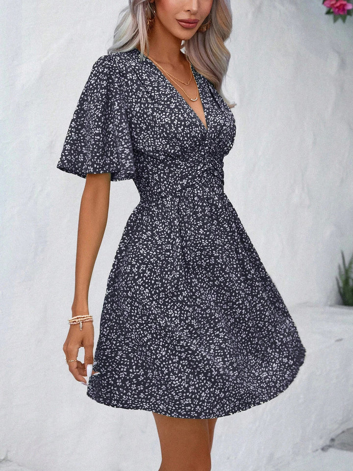 Printed V-Neck Half Sleeve Mini Dress | Trendsi