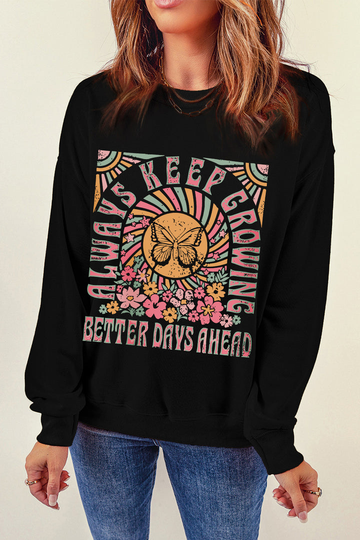 Graphic Round Neck Long Sleeve Sweatshirt | Trendsi