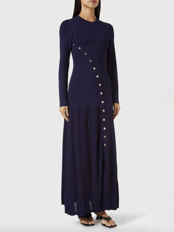 Openwork Round Neck Long Sleeve Sweater Dress | Trendsi