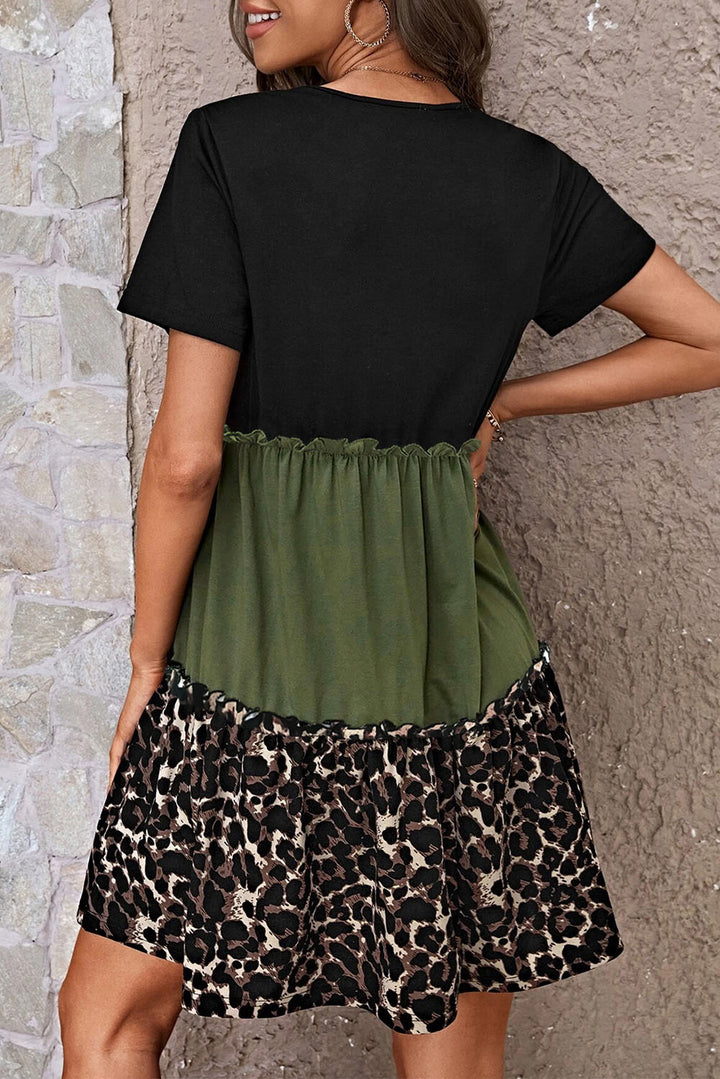 Leopard Round Neck Short Sleeve Dress | Trendsi