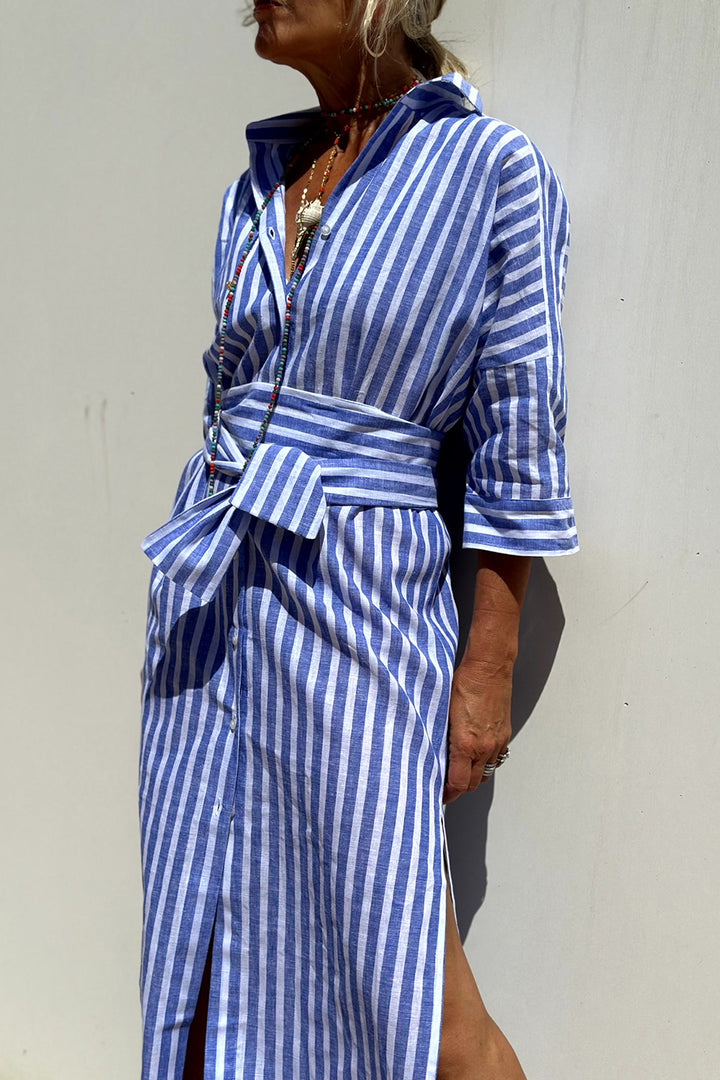 Tied Button Up Three-Quarter Sleeve Dress | Trendsi