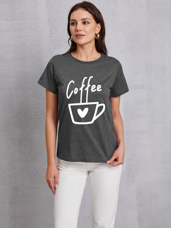 COFFEE Round Neck Short Sleeve T-Shirt | Trendsi
