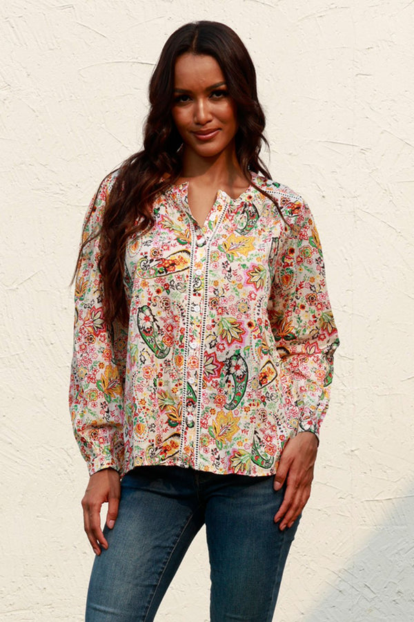 Printed Round Neck Long Sleeve Shirt | Trendsi