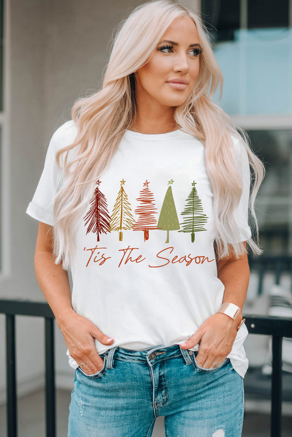 Christmas Tree Graphic Round Neck Short Sleeve T-Shirt | Trendsi