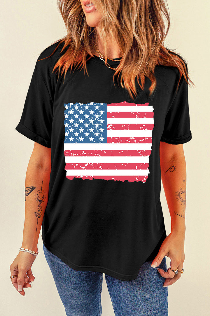 US Flag Round Neck Short Sleeve T-Shirt | Trendsi