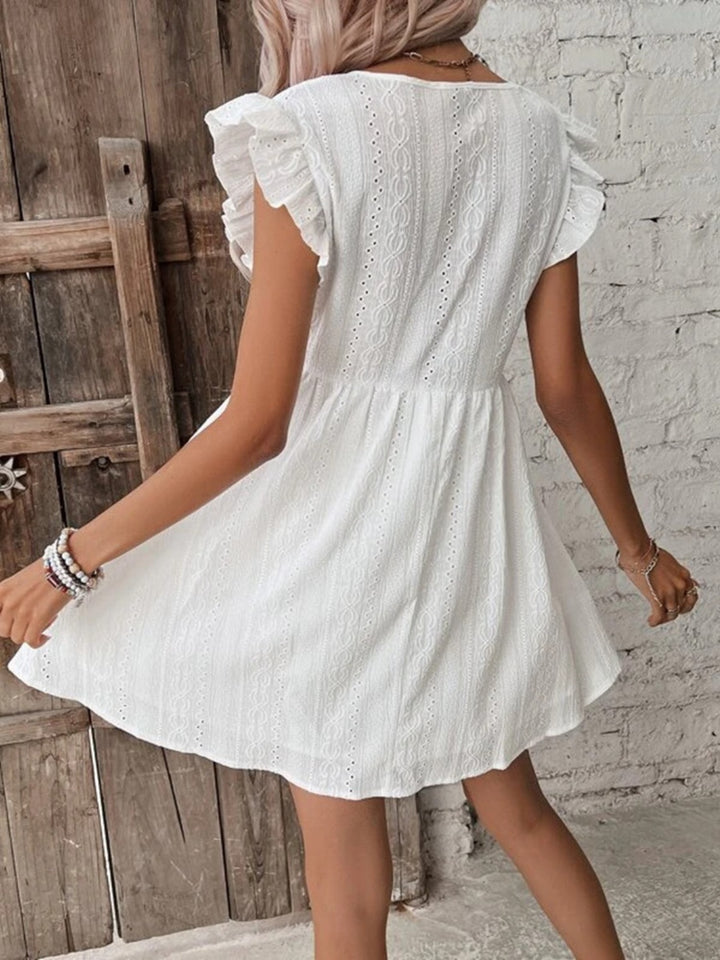 Eyelet Ruffled Cap Sleeve Mini Dress | Trendsi