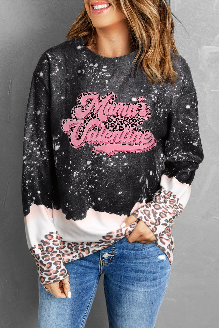 MAMA'S VALENTINE Leopard Round Neck Sweatshirt | Trendsi