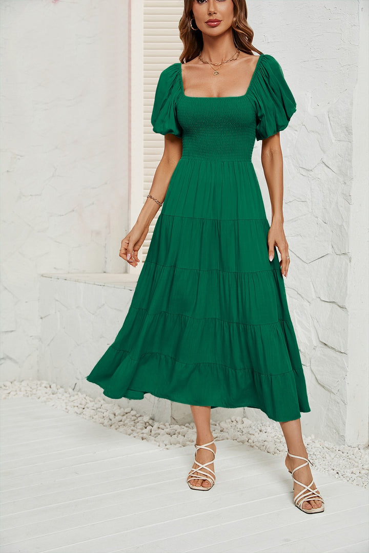 Smocked Square Neck Puff Sleeve Dress | Trendsi