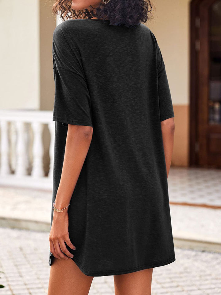 Pocketed V-Neck Short Sleeve Tee Dress | Trendsi