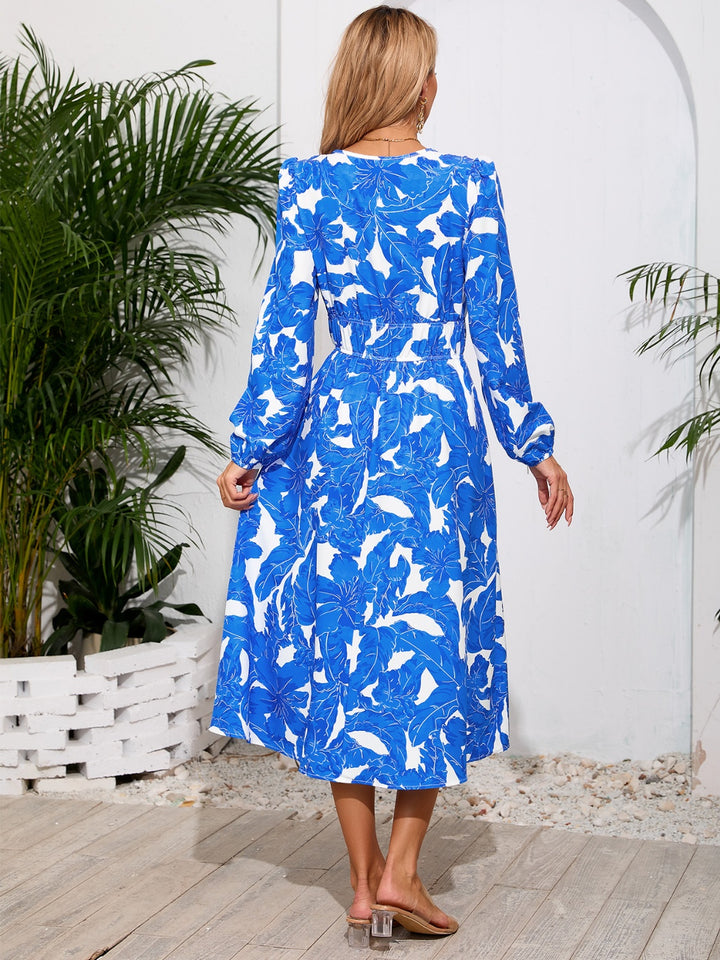 Printed Surplice Long Sleeve Midi Dress | Trendsi