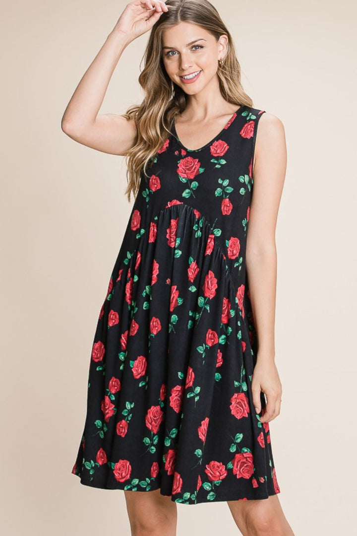 BOMBOM Floral Ruched Tank Dress | Trendsi