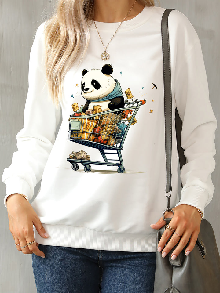 Panda Round Neck Dropped Shoulder Sweatshirt | Trendsi