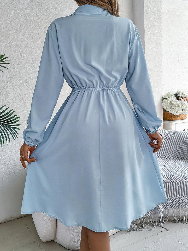 Collared Neck Long Sleeve Dress with Pockets | Trendsi