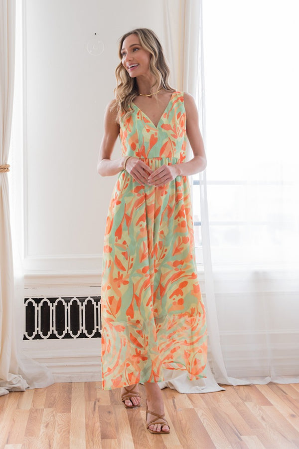 Sew In Love Printed V-Neck Sleeveless Dress | Trendsi