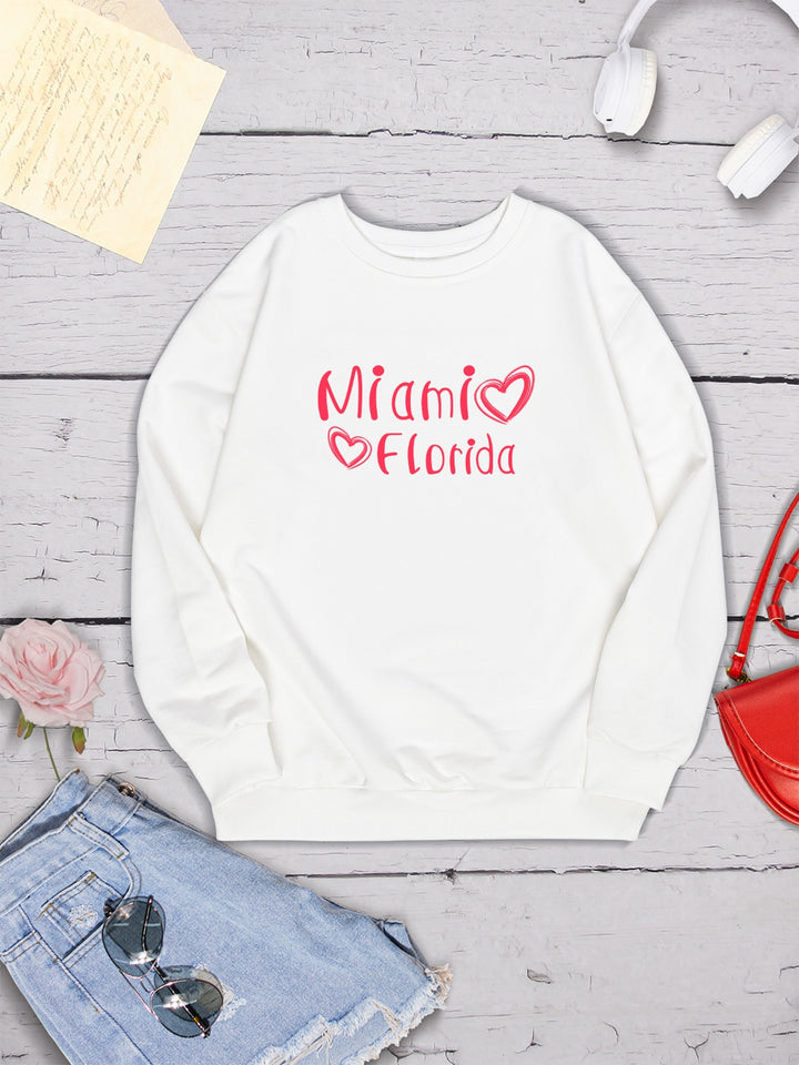 MIAMI FLORIDA Round Neck Dropped Shoulder Sweatshirt | Trendsi