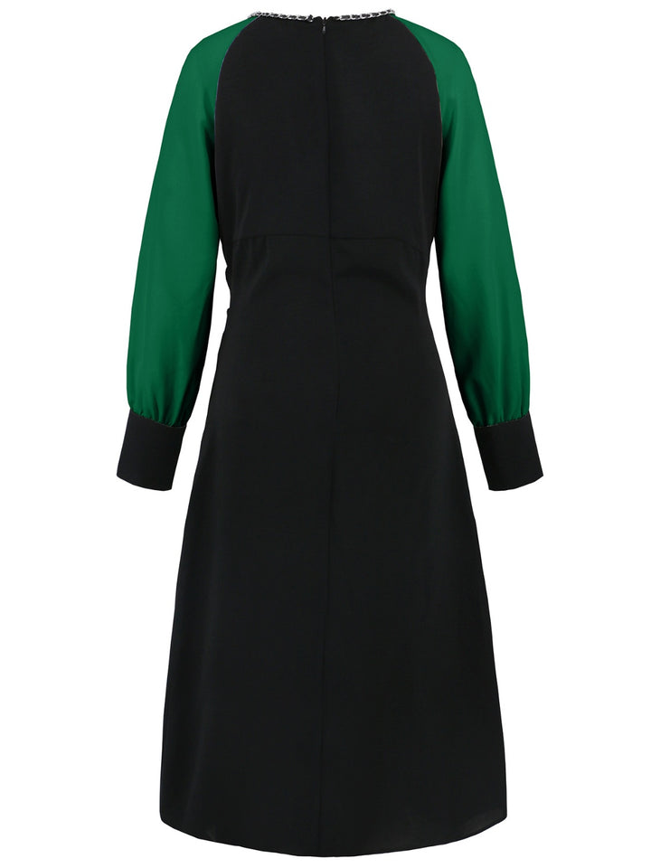 Ruched Contrast Long Sleeve Midi Dress | Trendsi