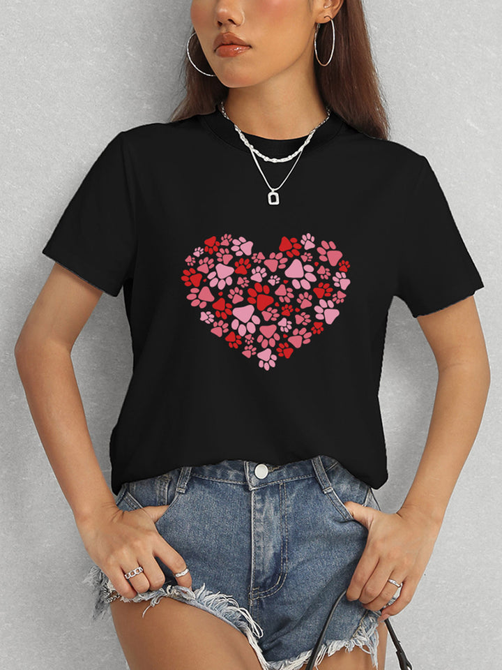 Heart Round Neck Short Sleeve T-Shirt | Trendsi