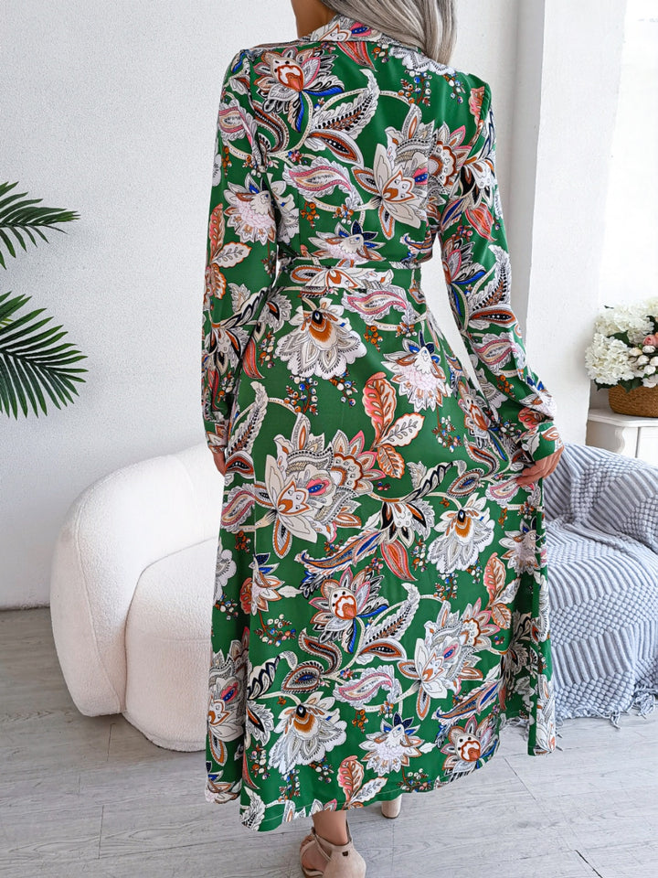 Tied Printed Long Sleeve Midi Dress | Trendsi