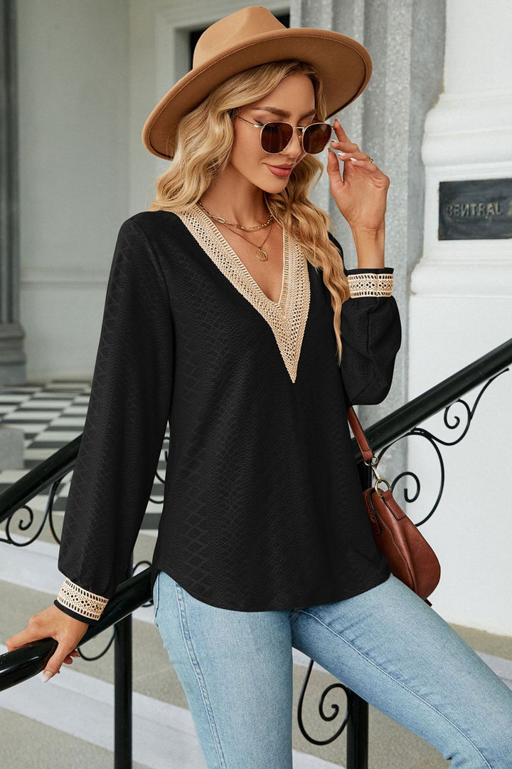 V-Neck Long Sleeve Blouse | Trendsi