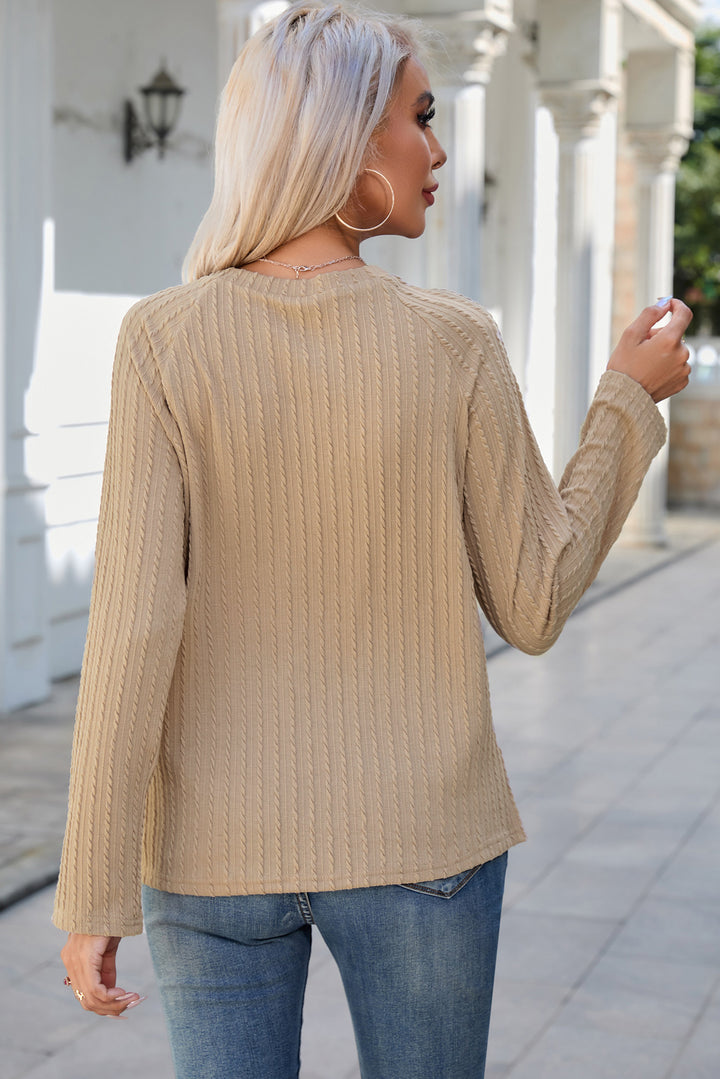 Round Neck Raglan Sleeve Ribbed Blouse | Trendsi