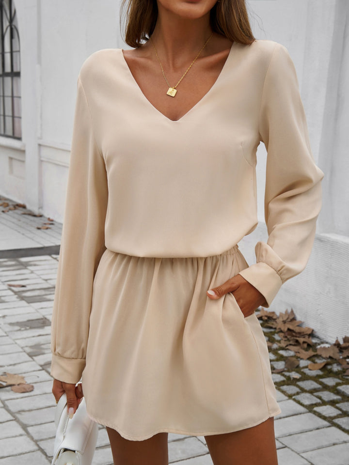 Cutout V-Neck Long Sleeve Mini Dress | Trendsi