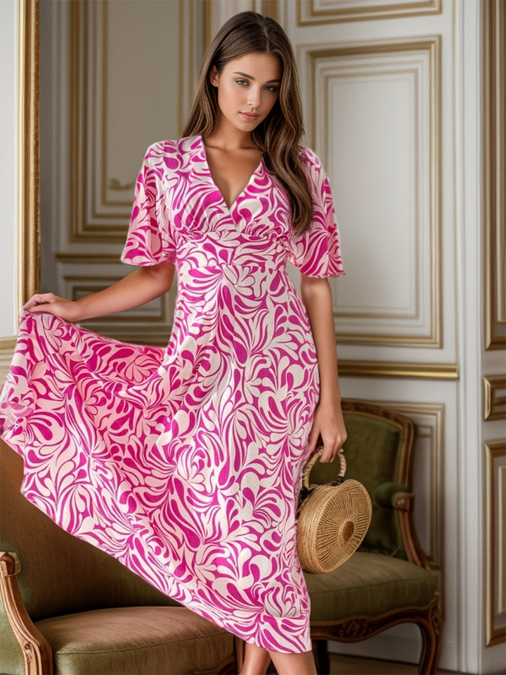 Printed Surplice Half Sleeve Midi Dress | Trendsi