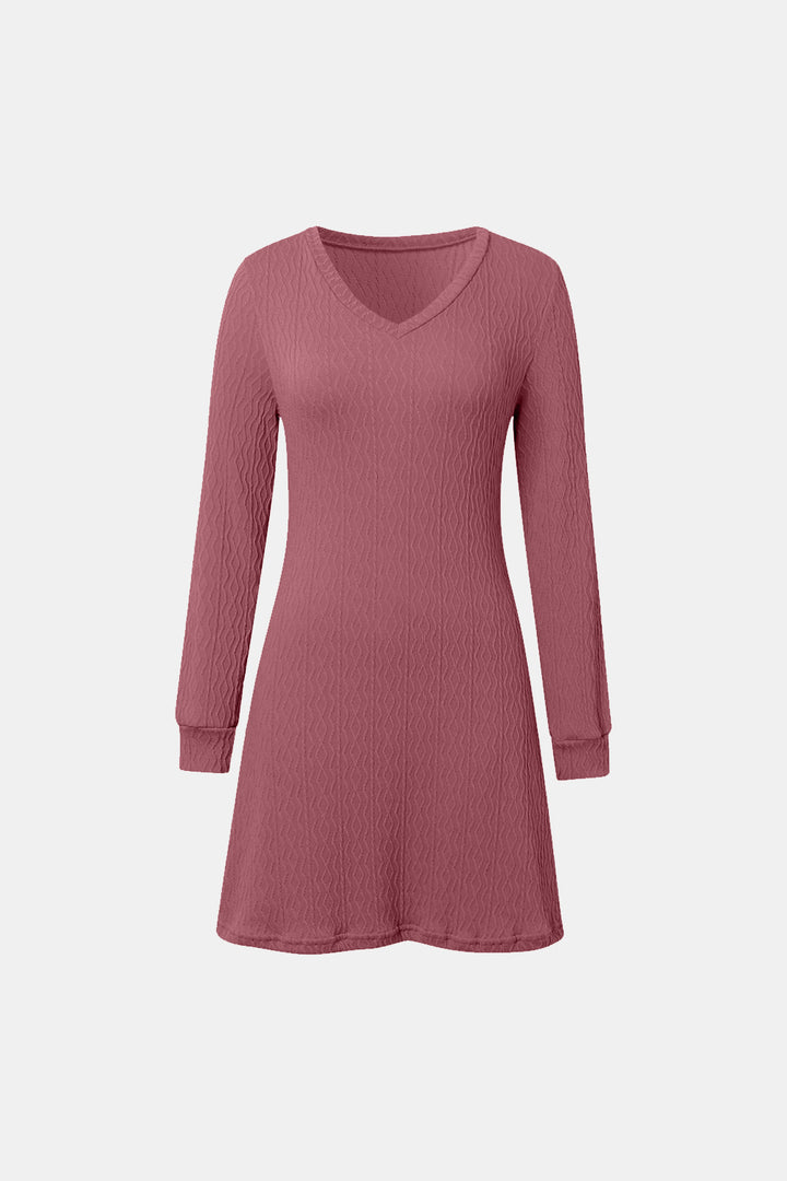 Texture V-Neck Long Sleeve Dress | Trendsi