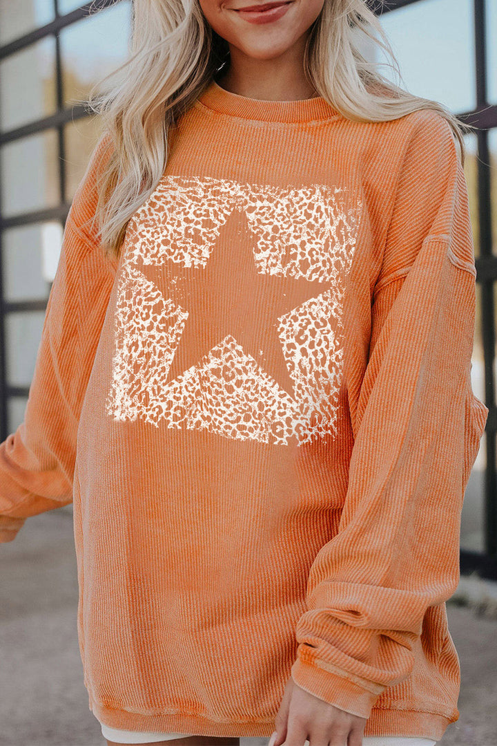 Star Round Neck Long Sleeve Oversize Sweatshirt | Trendsi