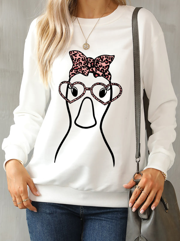 Graphic Round Neck Dropped Shoulder Sweatshirt | Trendsi