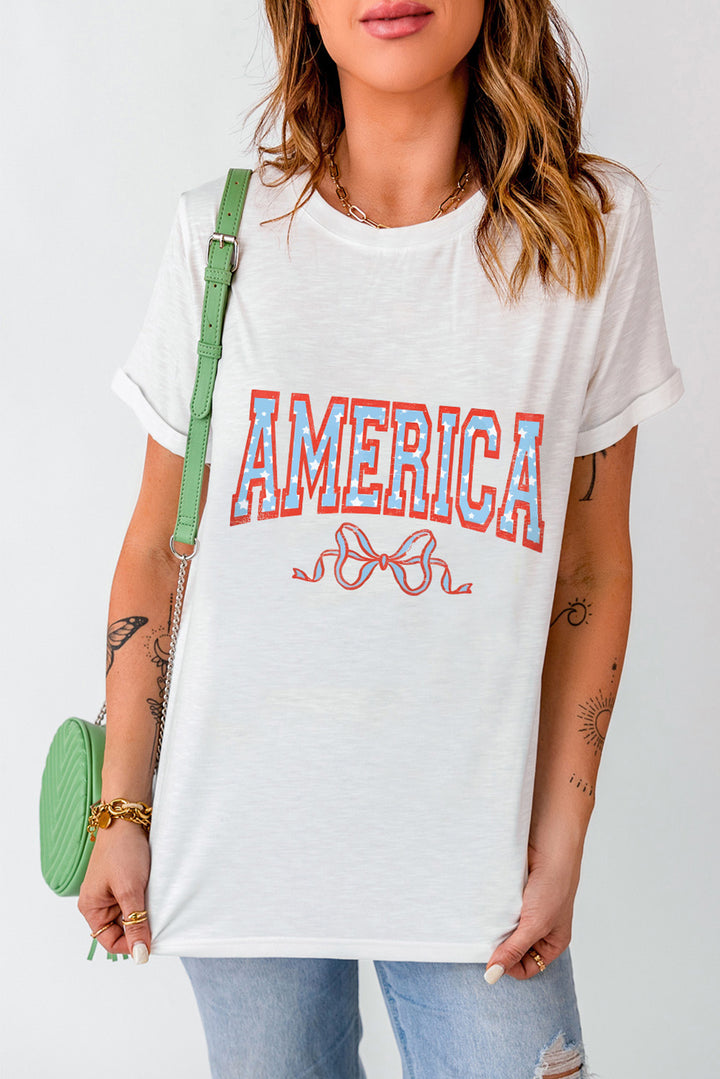 AMERICA Round Neck Short Sleeve T-Shirt | Trendsi