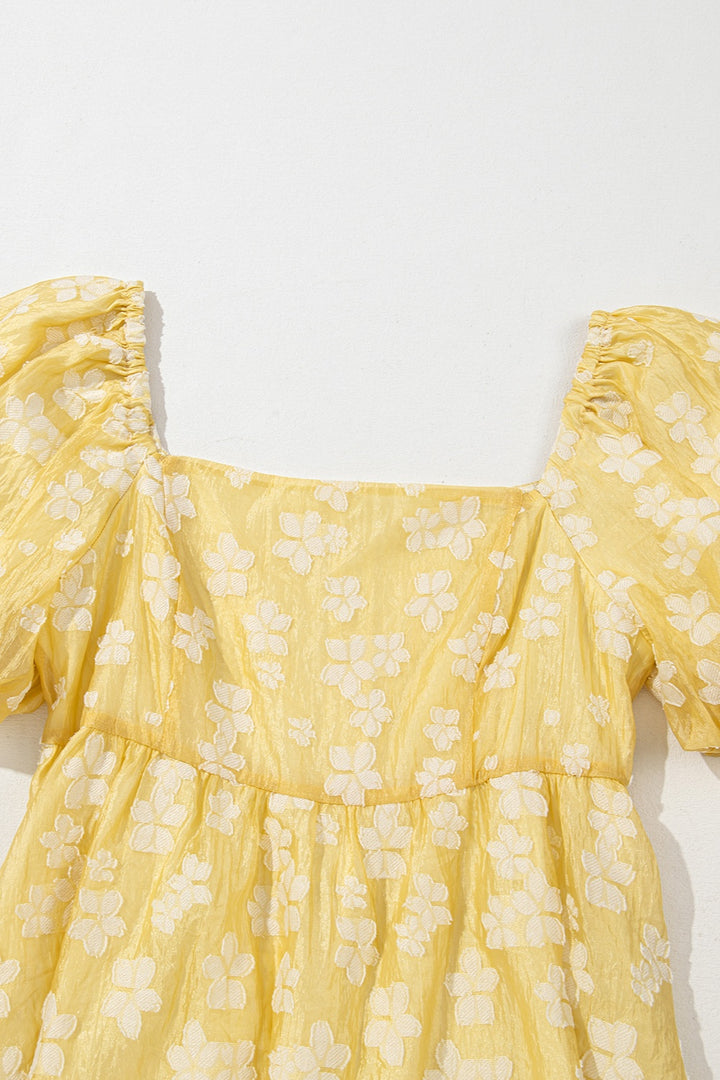 Printed Square Neck Puff Sleeve Mini Dress | Trendsi