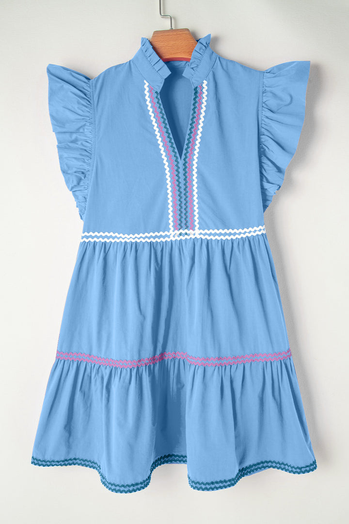 Ruffled Notched Cap Sleeve Mini Dress | Trendsi