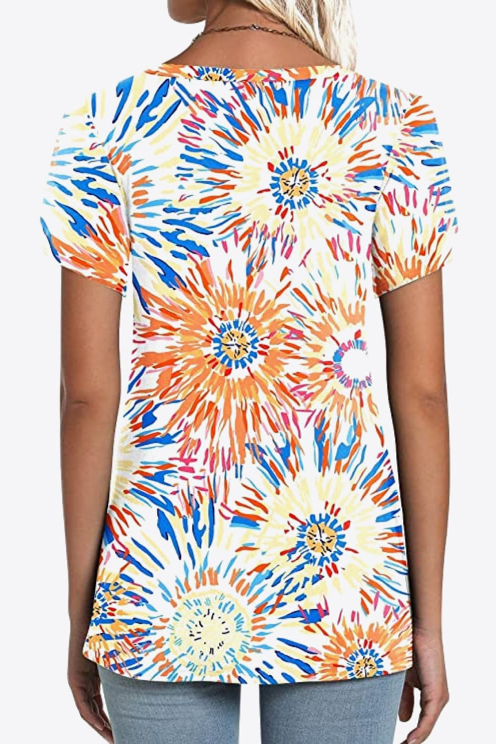 Printed Petal Sleeve V-Neck Blouse | Trendsi