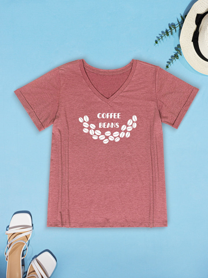 COFFEE BEANS V-Neck Short Sleeve T-Shirt | Trendsi