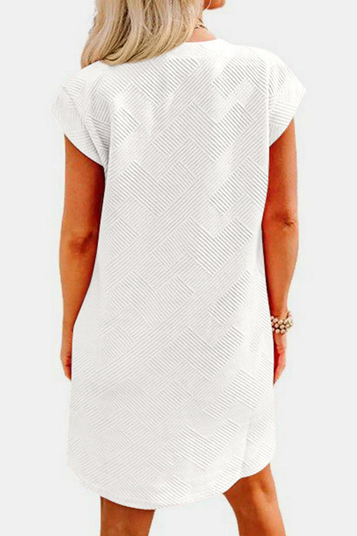 Textured Round Neck Cap Sleeve Dress | Trendsi