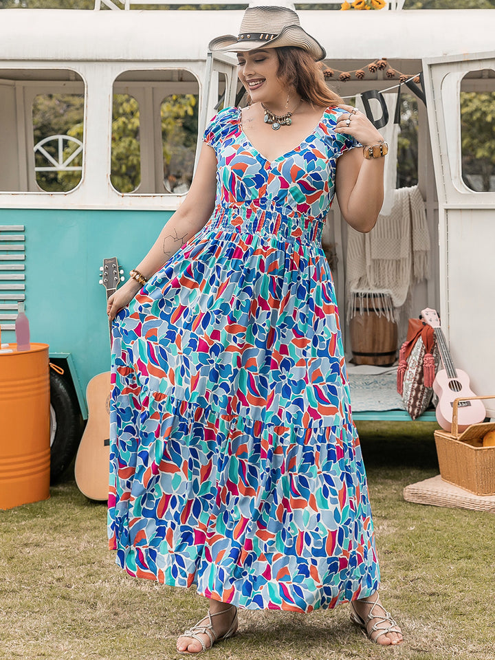 Plus Size Printed Cap Sleeve Dress | Trendsi