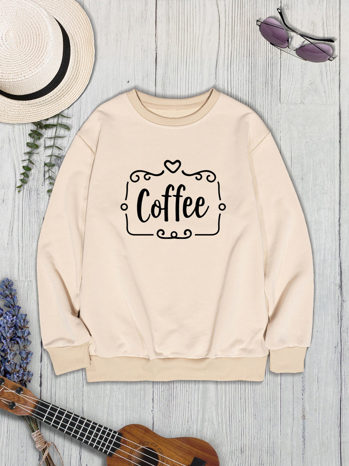 COFFEE Round Neck Dropped Shoulder Sweatshirt | Trendsi