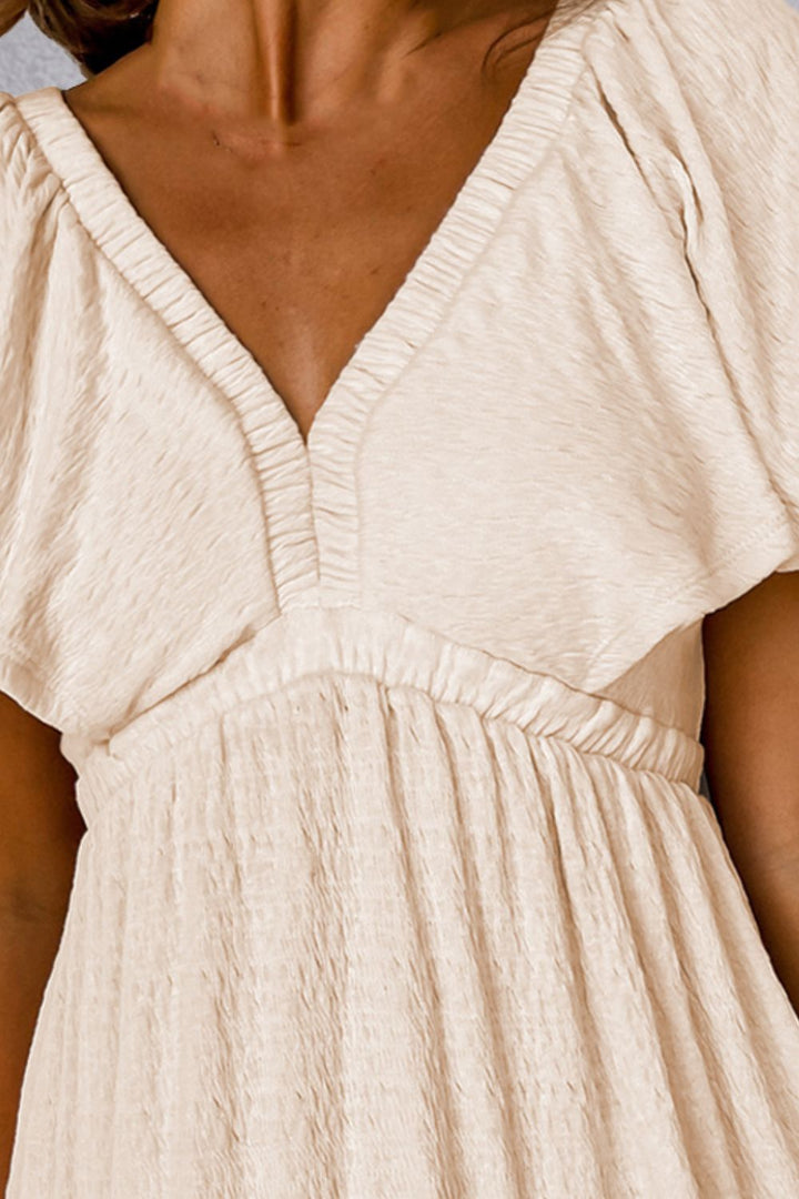 Tied V-Neck Short Sleeve Mini Dress | Trendsi