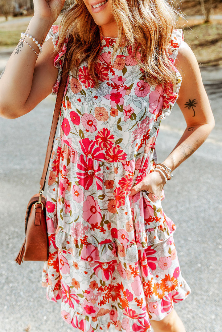 Ruffled Printed Mock Neck Dress | Trendsi