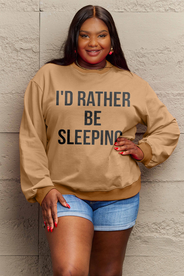 Simply Love Full Size I'D RATHER BE SLEEPING Round Neck Sweatshirt | Trendsi