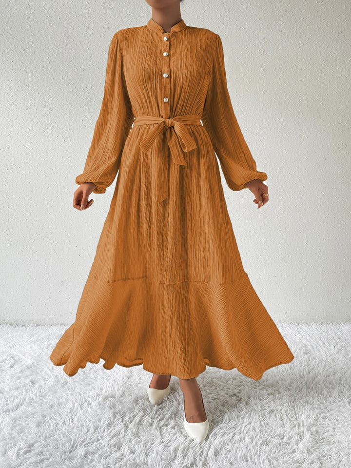 Tie Waist Long Sleeve Dress | Trendsi