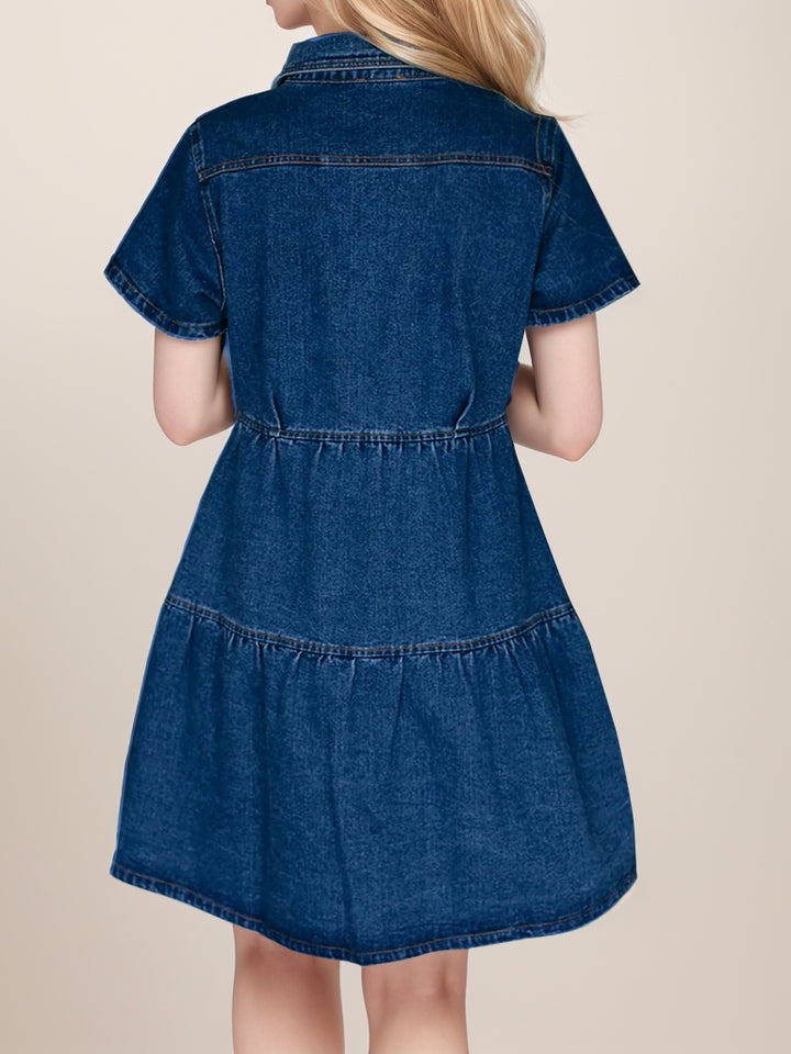 Button Up Short Sleeve Denim Dress | Trendsi
