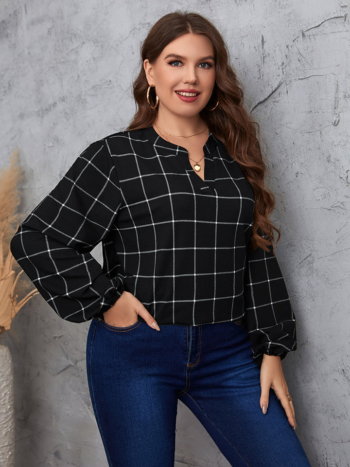 Honey Plus Size Notched Neck Long Sleeve Blouse | Trendsi