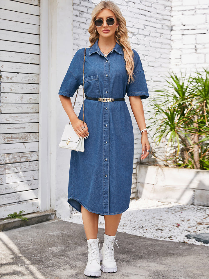 Button Down Half Sleeve Denim Dress | Trendsi