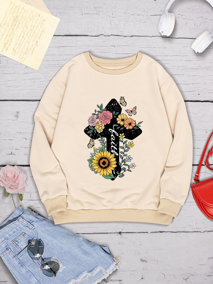 Graphic Round Neck Dropped Shoulder Sweatshirt | Trendsi