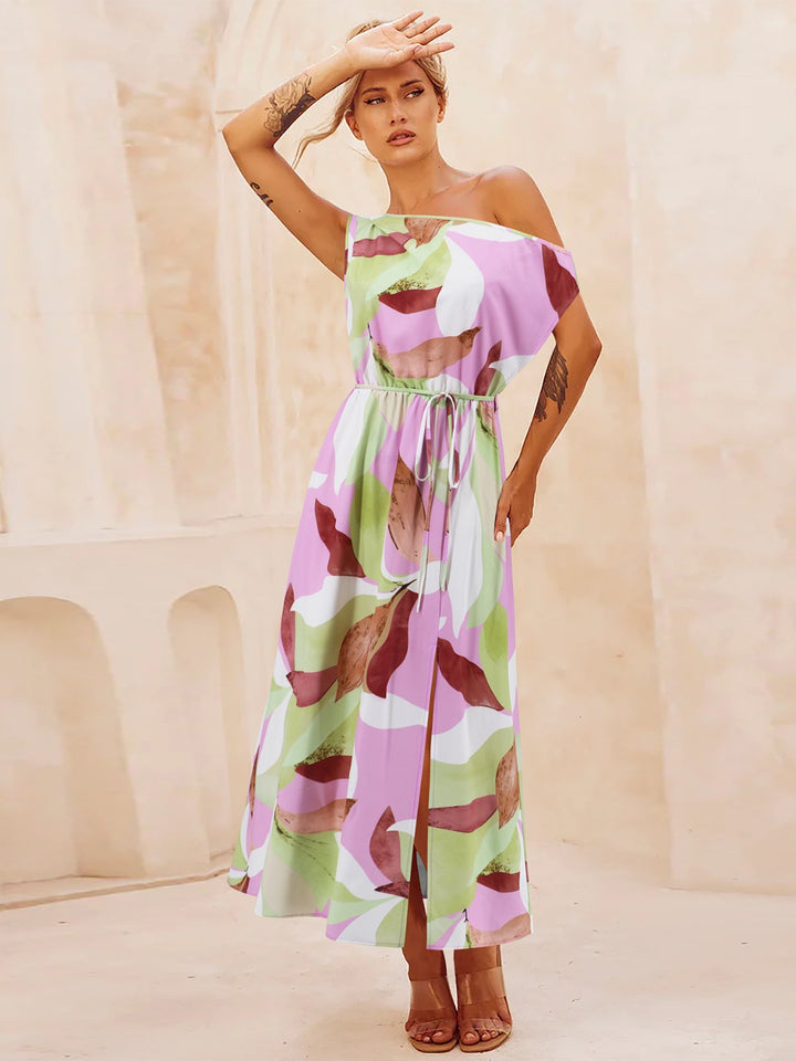 Printed One Shoulder Short Sleeve Dress | Trendsi